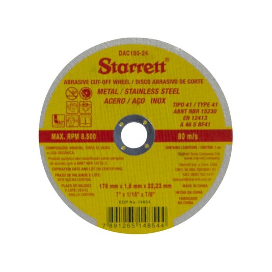 Disco de Corte Fino 7 x 1,6mm x 7/8 Pol. 12 Und Starrett