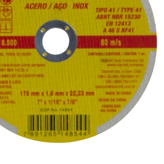 Disco de Corte Fino 7 x 1,6mm x 7/8 Pol. 12 Und Starrett