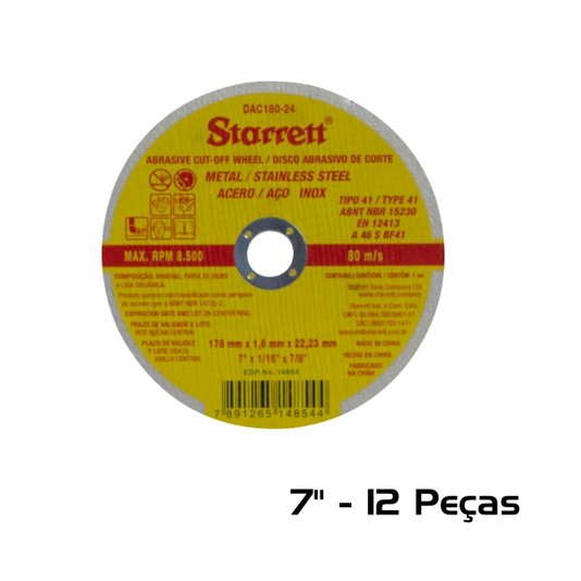 Disco de Corte Fino 7 x 1,6mm x 7/8 Pol. 12 Und Starrett