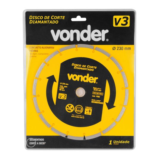 Disco de Corte Diamantado 230mm V3 Segmentado - Vonder