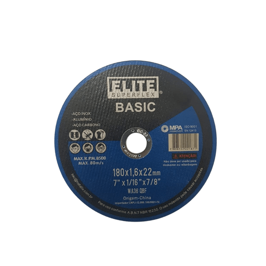 Disco de Corte Fino Basic 7 X 1/16 X 7/8 Polegadas - Elite