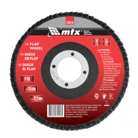 Disco Flap 4.1/2 - 115 X 22 Grão 40 Costado Fibra Mtx 5 UND