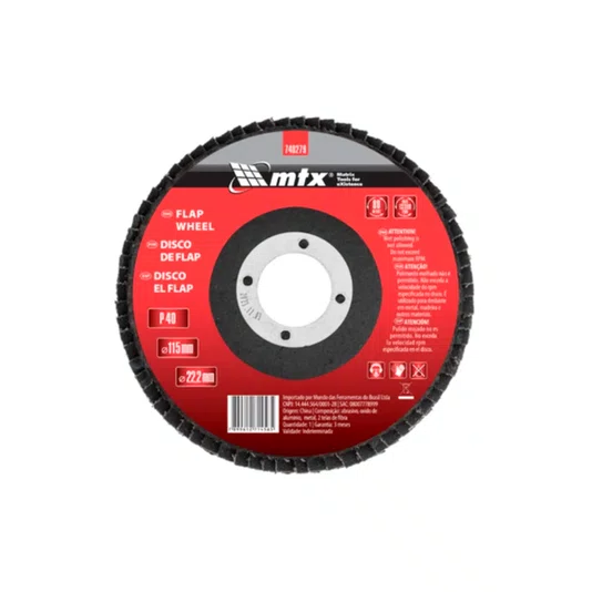 Disco Flap 4.1/2 - 115 X 22 Grão 40 Costado Fibra Mtx 10 UND