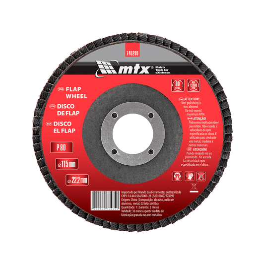 Disco Flap 4.1/2 - 115 X 22 Grão 80 Costado de Fibra Mtx