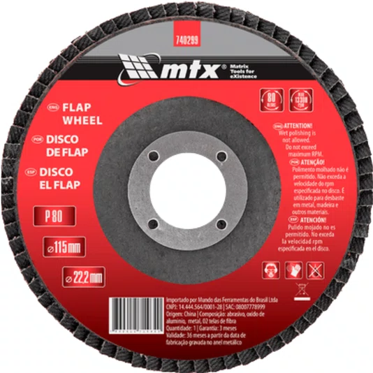 Disco Flap 4.1/2 - 115 X 22 Grão 80 Costado Fibra Mtx 5 UND
