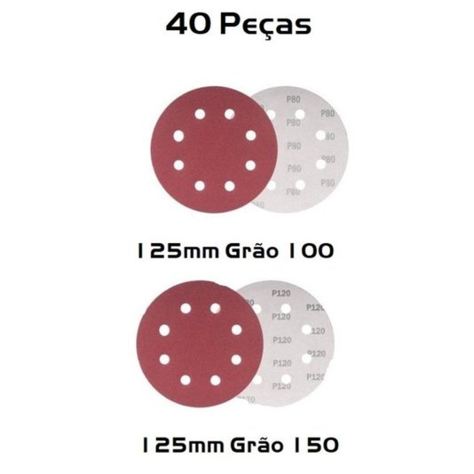Disco Lixa 125mm Grão 100, Grão 150 Pluma 8 Furos 40 Und