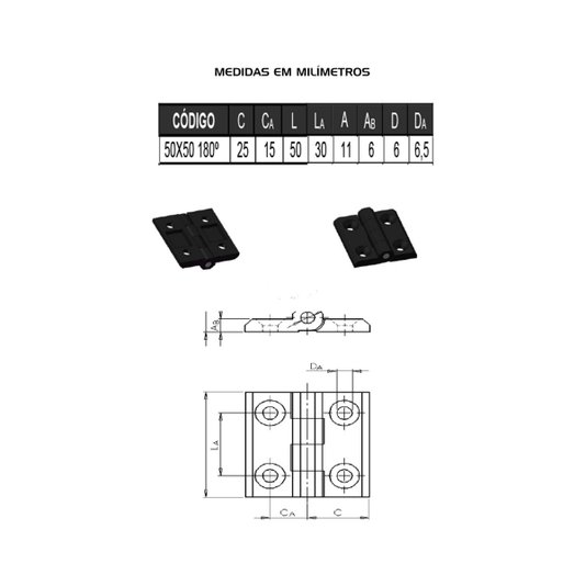 Dobradiça Zamak 50 X 50 p/ Máquinas Industriais 50 Unidade