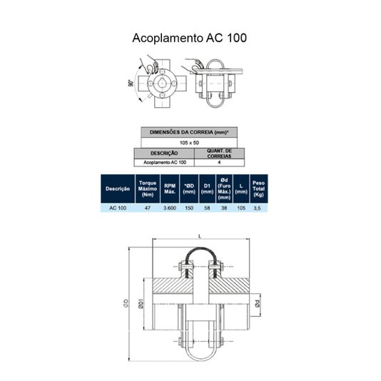 Elemento Correia do Acoplamento Ac 100 Acriflex