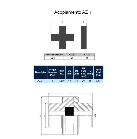 Elemento de Borracha p/ Acoplamento Cruzeta CR AZ 01 15 Und