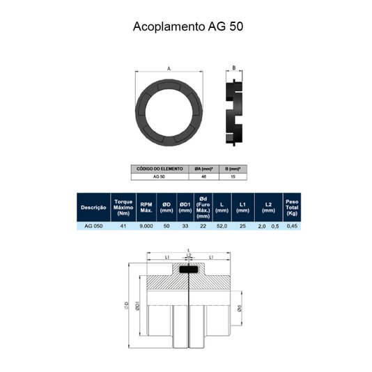 Elemento de Borracha para Acoplamento Ag Gr Cg 050 Acriflex