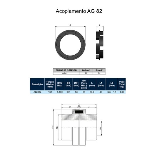 Elemento de Borracha para Acoplamento Ag Gr Cg 082 Acriflex