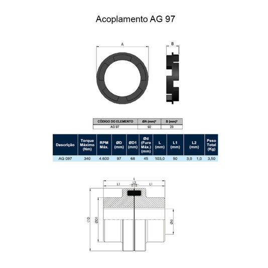 Elemento de Borracha para Acoplamento Ag Gr Cg 097 Acriflex
