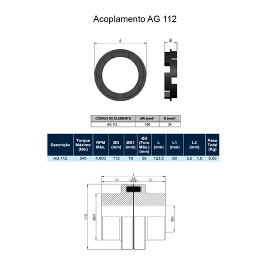 Elemento de Borracha para Acoplamento Ag Gr Cg 112 Acriflex