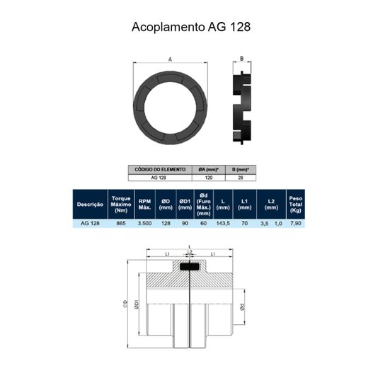 Elemento de Borracha para Acoplamento Ag Gr Cg 128 Acriflex