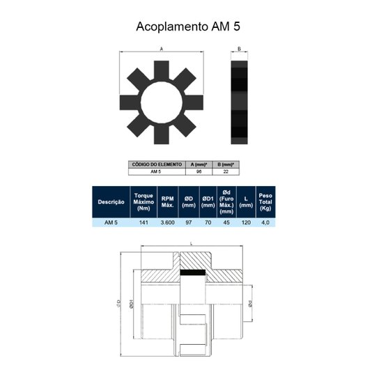 Elemento de Borracha para Acoplamento Cm Mn Gm Am 5 Acriflex