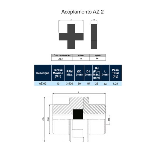 Elemento de Borracha para Acoplamento Cruzeta Cr Az 02