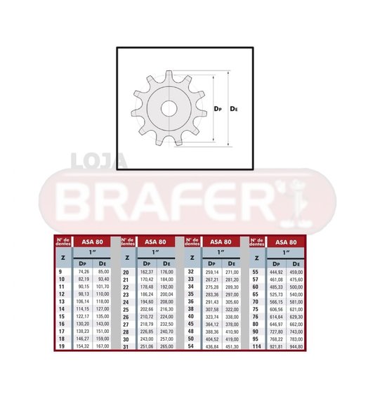 Engrenagem asa 80 Simples 15 e 45 dentes com 2 Mt corrente