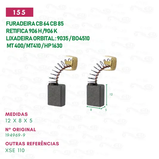 Escova Carvão Furadeira Cb 64/cb 85/ 6010b-6510 Retifica 906