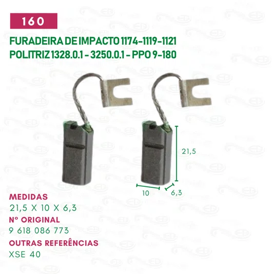 Escova Carvão Furadeira Impacto 1174/1119/1121 Politriz 1328