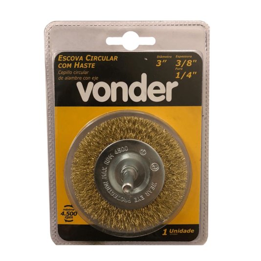 Escova de Aço Circular com Haste 3 X 3/8 X 1/4 Pol - Vonder