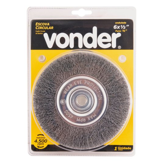 Escova de Aço Circular Ondulada 6 X 1/2 X 1/2 Pol - Vonder
