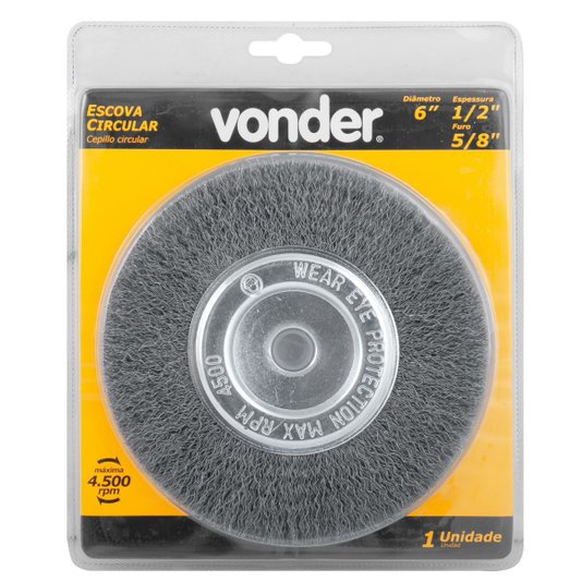 Escova de Aço Circular Ondulada 6 X 1/2 X 5/8 Pol - Vonder
