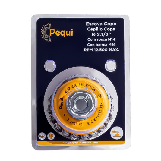 Escova de Aço Copo Trançada 65mm 2.1/2 Pol Rosca M14 Pequi