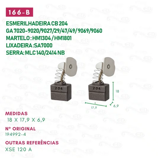 Escova de Carvão Esmerilhadeira 7 Pol. Cb 204 Ga / 7020-9020