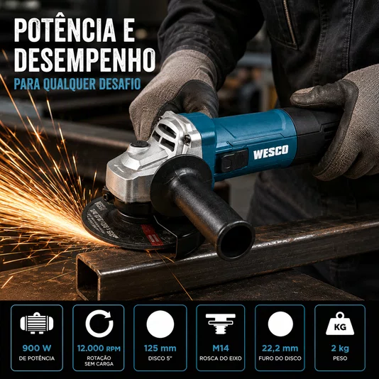 Esmerilhadeira Lixadeira 5 Pol 125mm 900w 220v Ws4750 Wesco