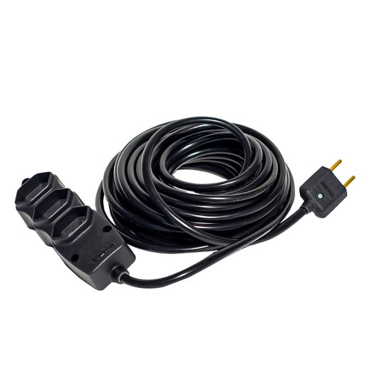 Extensão Elétrica 10 Metros Barra 3 Saidas Cabo Pp Preto