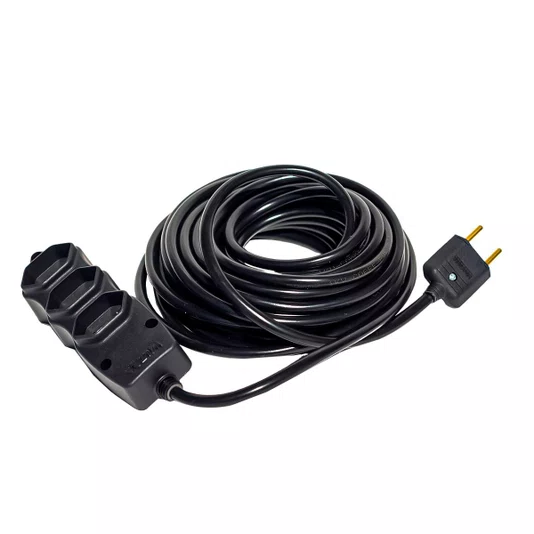 Extensão Elétrica 15 Metros 3 Saídas Cabo Pp Preto