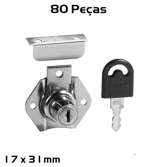 Fechadura p/ Gaveta com Batente 17 x 31mm Niquelado 80 Und
