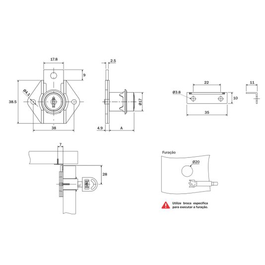 Fechadura P/ Gaveta com Batente 17 X 31mm Niquelado - Hardt