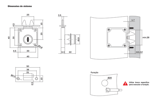 Fechadura p/ Porta de Correr 19 X 22mm Cromado 10 Unidade