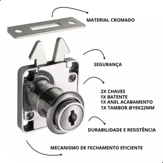 Fechadura P/ Porta de Correr 19 X 22mm Cromado - Hardt