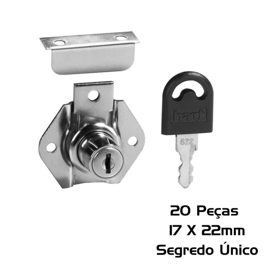 Fechadura de Gaveta com Batente 17X22mm 20 Und Mesmo Segredo