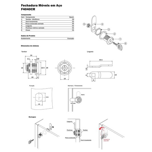 Fechadura para Moveis Aço 19X20mm Segredo Único Hardt 2 Und