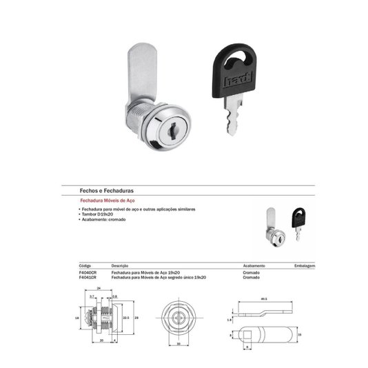Fechadura para Moveis Aço 19X20mm Segredo Único Hardt 2 Und