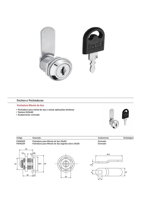 Fechadura para Moveis de Aço 19 X 20mm Hardt 60 Und