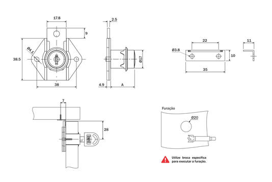 Fechadura Segredo Unico com Batente 17 X 22mm 15 Unidade