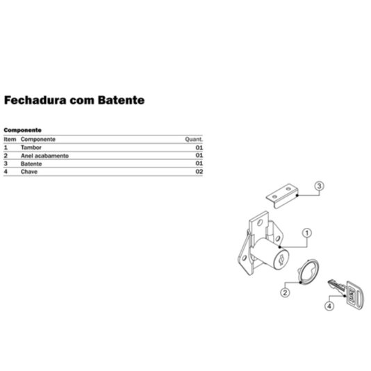 Fechadura Segredo Unico para Gaveta Batente 17 X 22 mm 3 Und