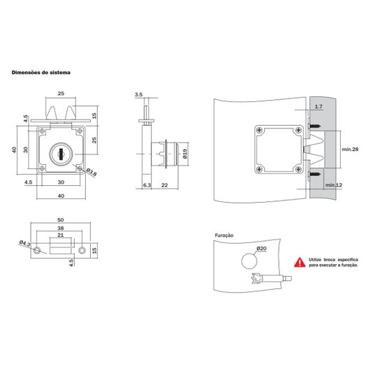 Fechadura Segredo Unico para Gaveta Batente 17 X 31mm 35 Und