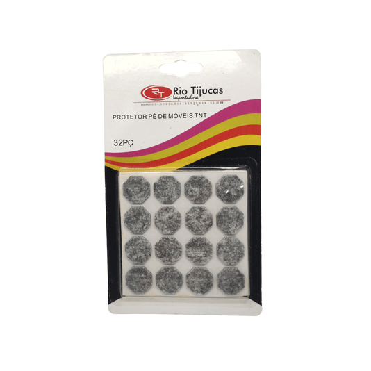Feltro Adesivo Octogonal Tnt 20mm Cinza Cartela com 32 Peças