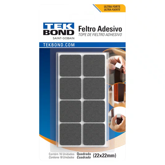 Feltro Adesivo Quadrado Tnt 22mm Preto Cartela com 16 Peças