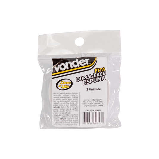 Fita Dupla Face de Espuma 12mm X 1,5m Vonder