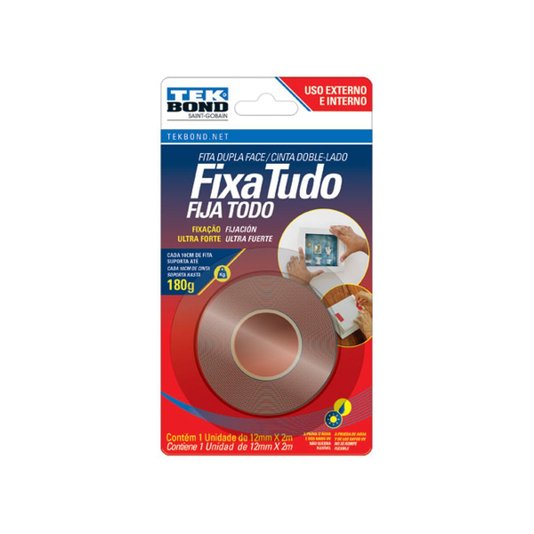 Fita Fixa Tudo Dupla Face para Uso Externo 12mm X 2m Tekbond