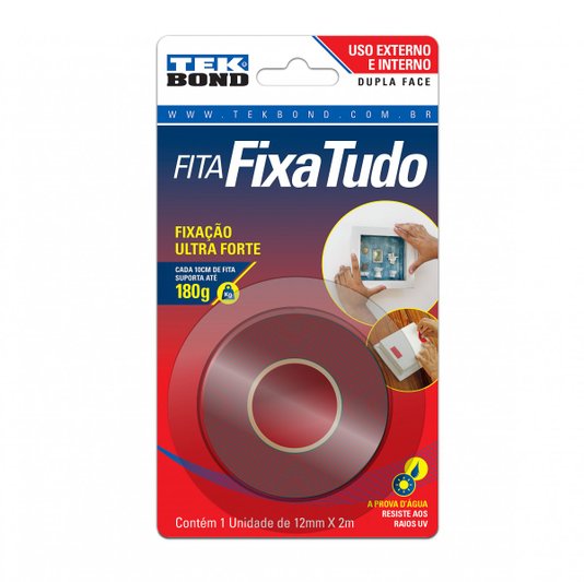 Fita Fixa Tudo Dupla Face para Uso Externo 12mm X 2m Tekbond