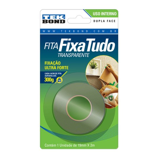 Fita Fixa Tudo Dupla Face para Uso Interno 12mm X 2m - Tekbond