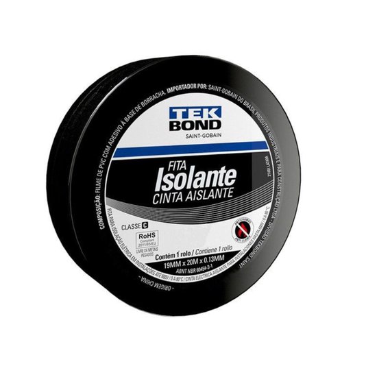 Fita Isolante Preta 19mm X 20 Metros Uso Geral Tekbond