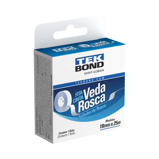 Fita Veda Rosca Branca 18mm X 25m Tekbond - 5 Unidades
